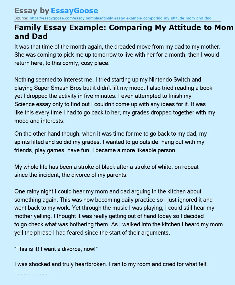 Family Essay Example: Comparing My Attitude to Mom and Dad