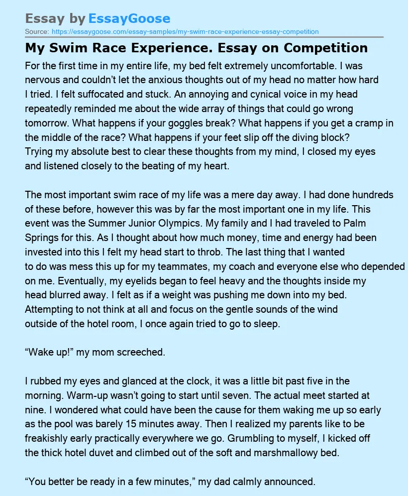 My Swim Race Experience. Essay on Competition