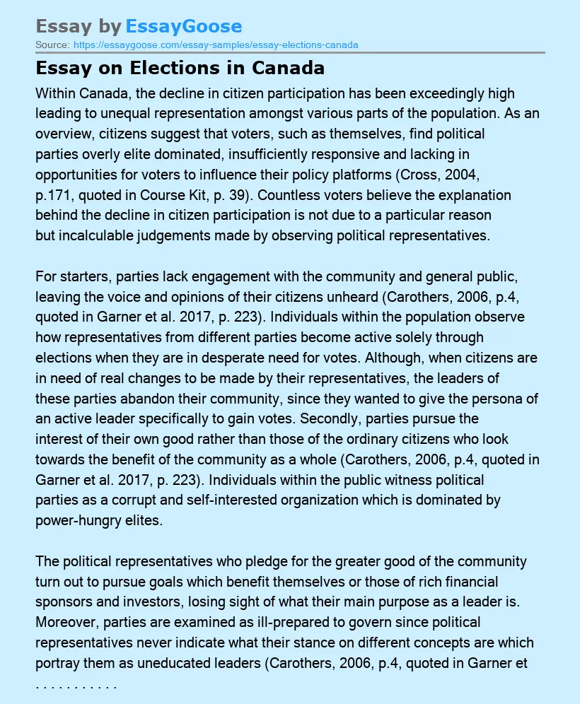 Essay on Elections in Canada