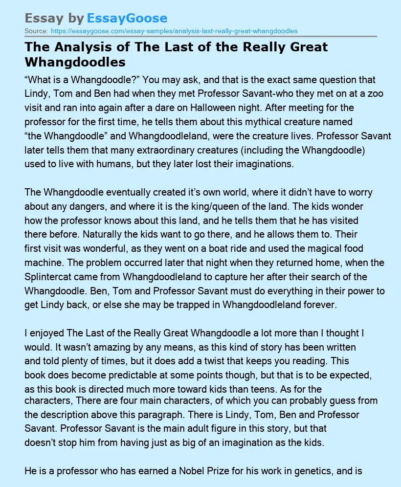 The Analysis of The Last of the Really Great Whangdoodles