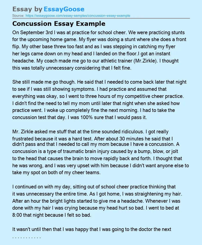 Concussion Essay Example
