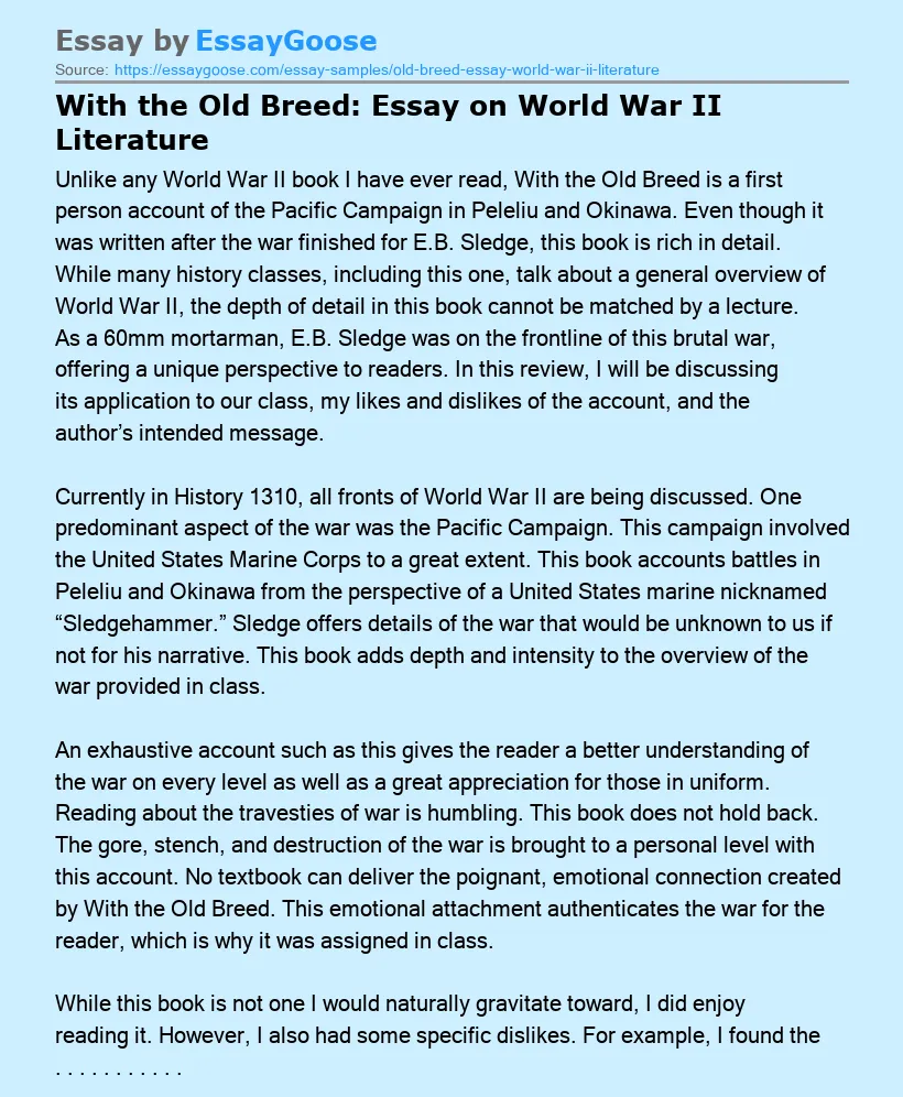 With the Old Breed: Essay on World War II Literature
