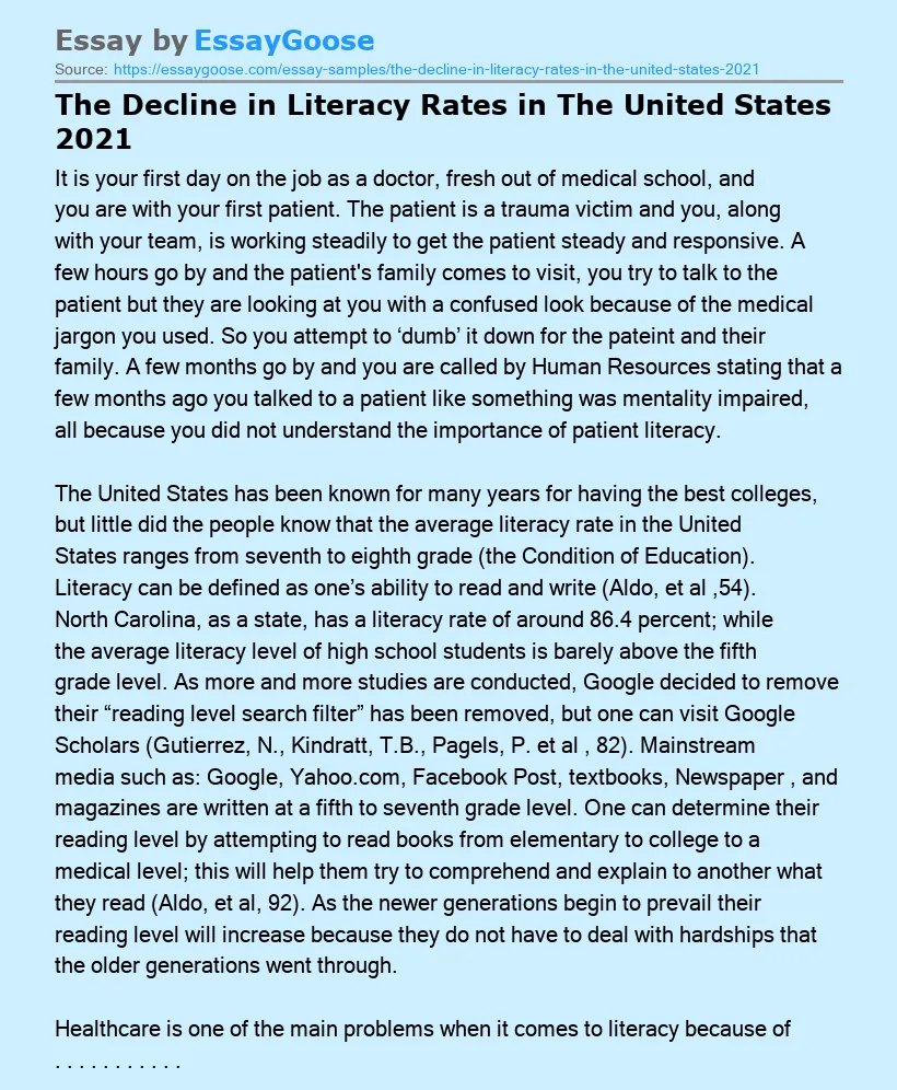 The Decline in Literacy Rates in The United States 2021