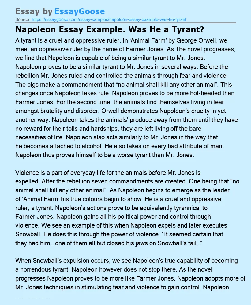 Napoleon Essay Example. Was He a Tyrant?