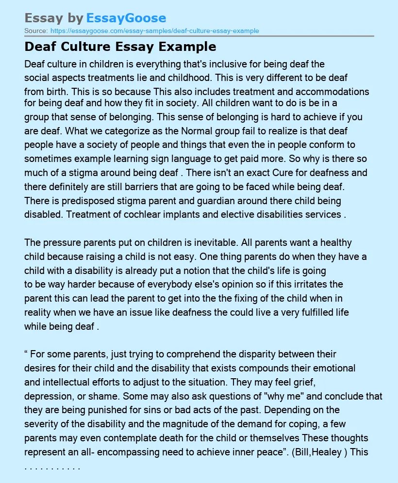 Deaf Culture Essay Example