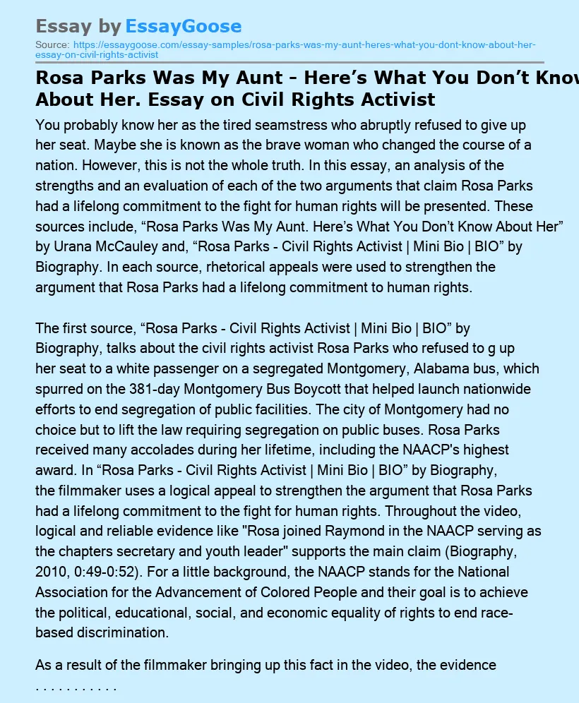 Rosa Parks Was My Aunt - Here’s What You Don’t Know About Her. Essay on Civil Rights Activist