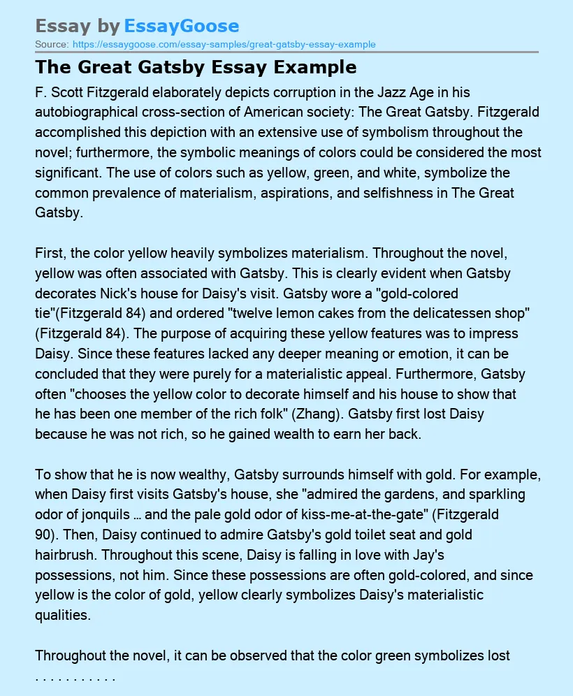 The Great Gatsby Essay Example