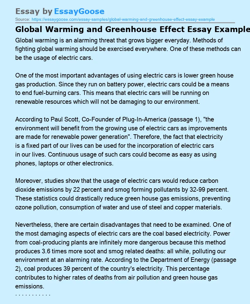 Global Warming and Greenhouse Effect Essay Example