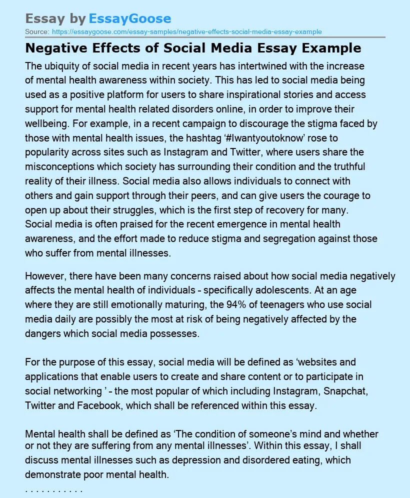 Negative Effects of Social Media Essay Example