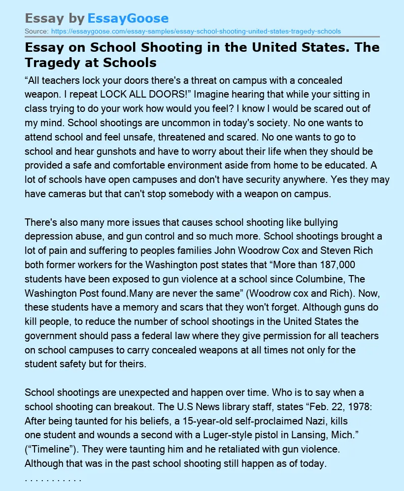 Essay on School Shooting in the United States. The Tragedy at Schools