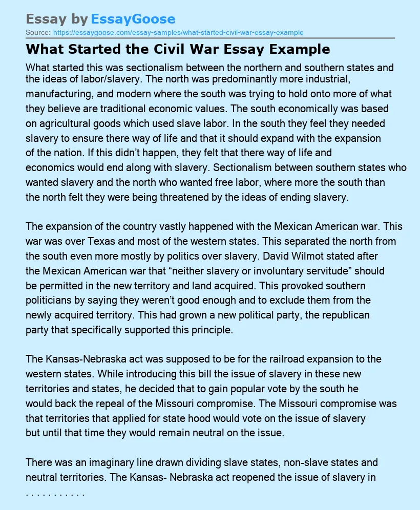 What Started the Civil War Essay Example