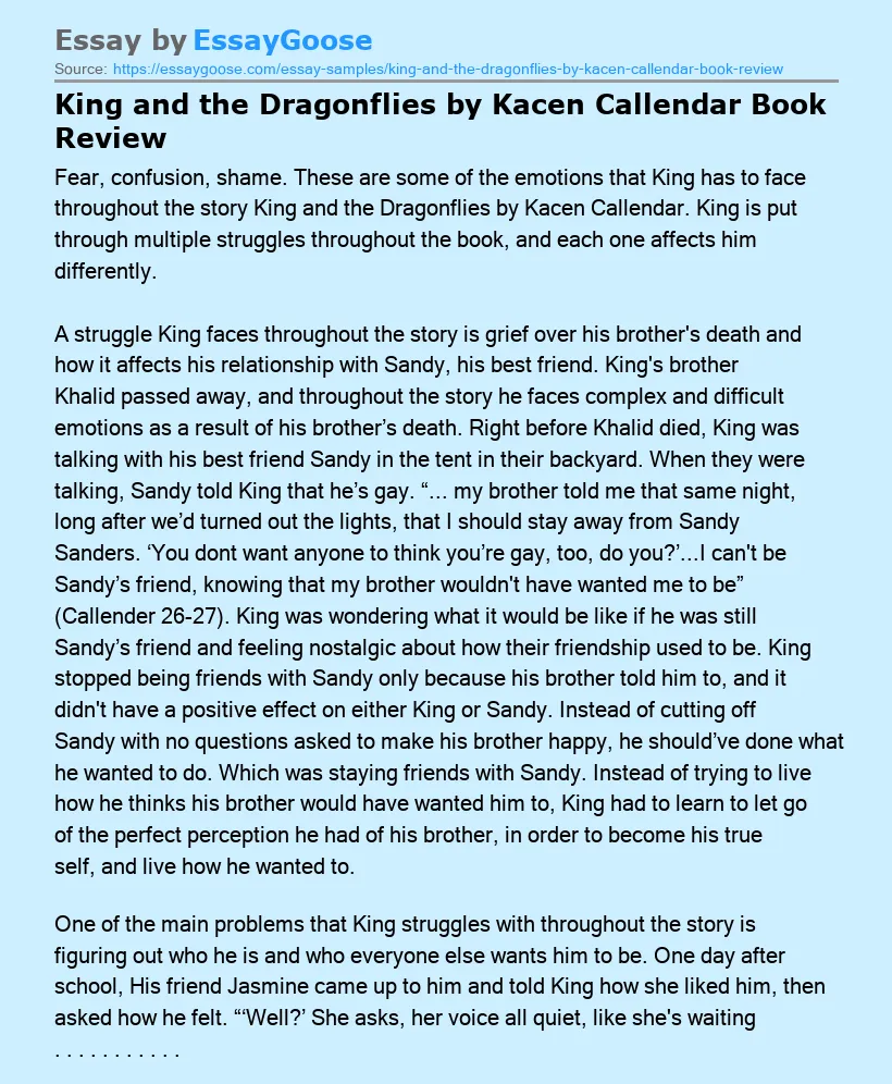 King and the Dragonflies by Kacen Callendar Book Review