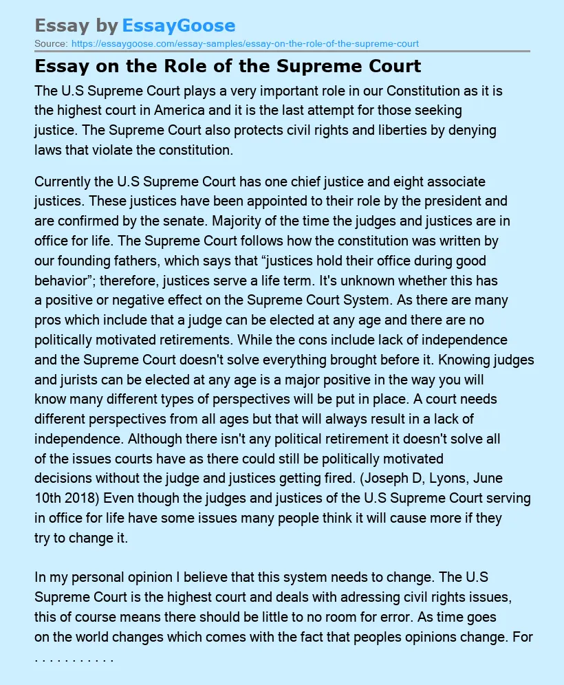 Essay on the Role of the Supreme Court