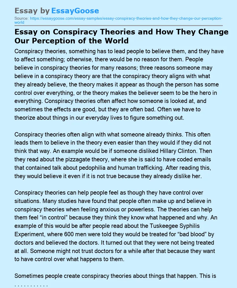 Essay on Conspiracy Theories and How They Change Our Perception of the World