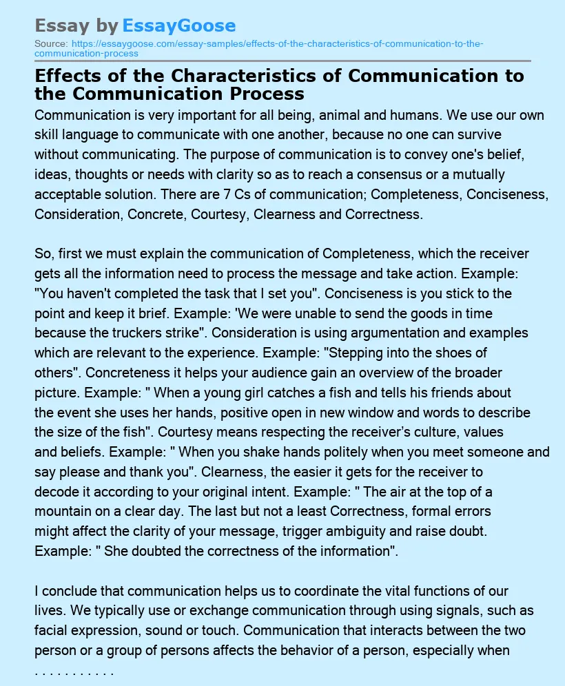 Effects of the Characteristics of Communication to the Communication Process