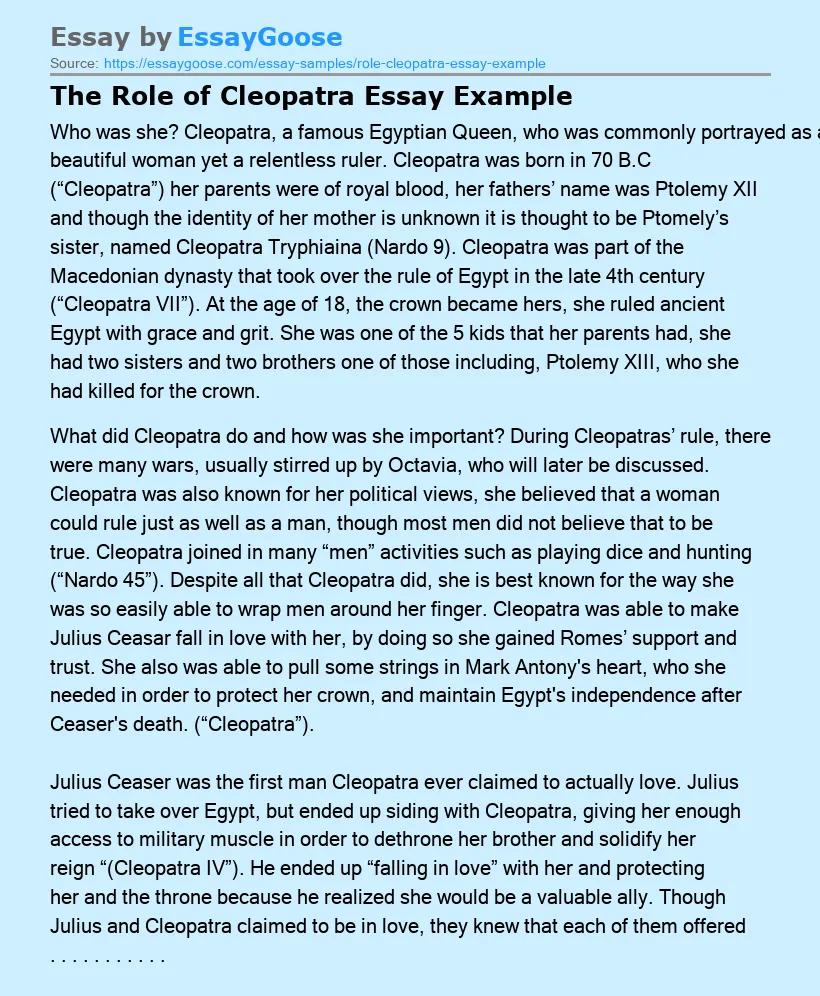 The Role of Cleopatra Essay Example