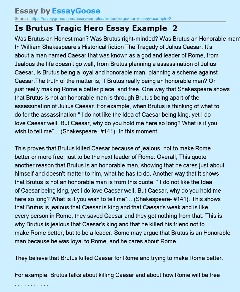 Is Brutus Tragic Hero Essay Example  2
