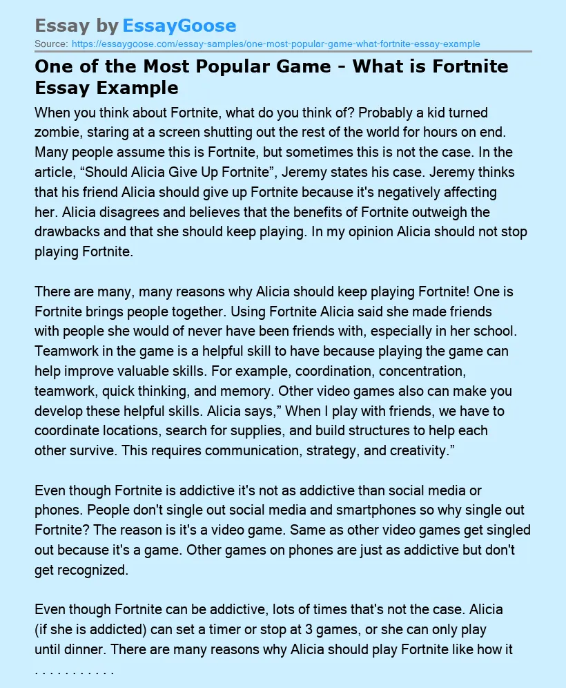 One of the Most Popular Game - What is Fortnite Essay Example