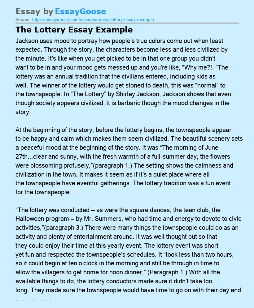 The Lottery Essay Example