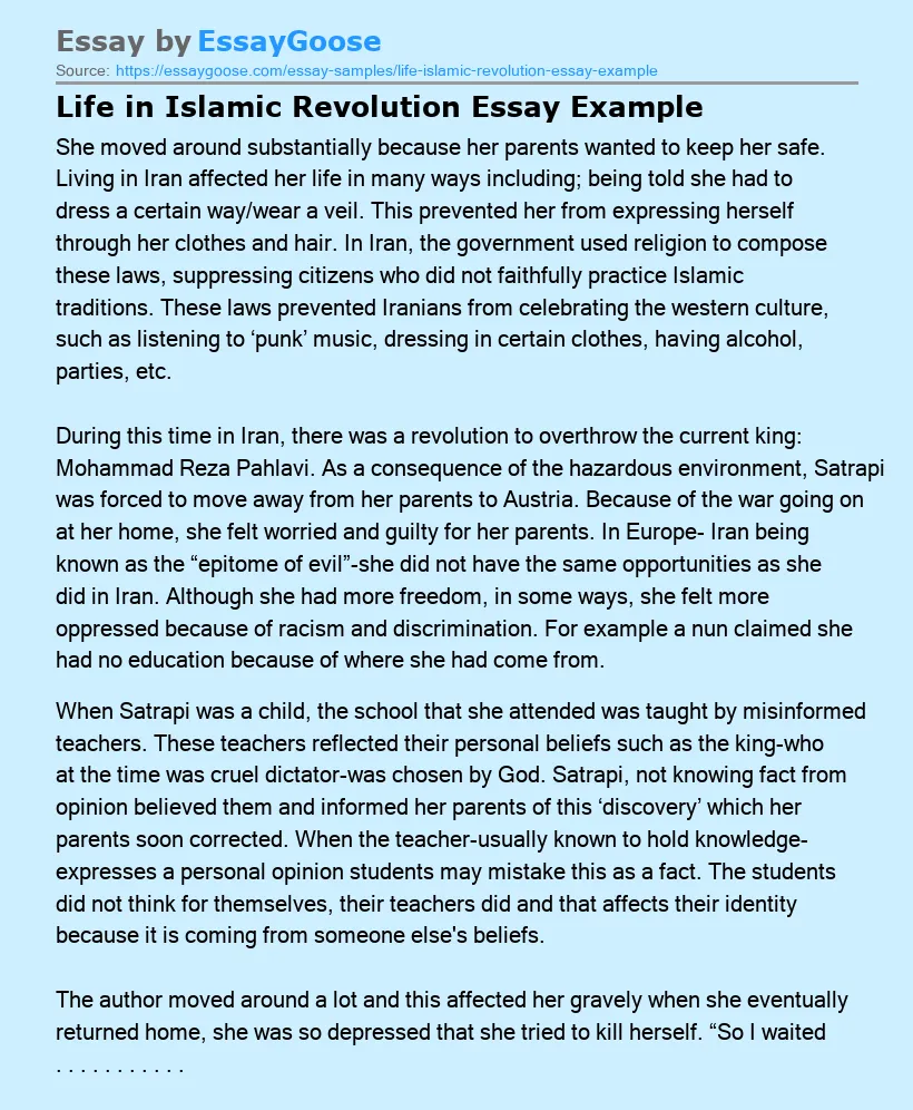Life in Islamic Revolution Essay Example