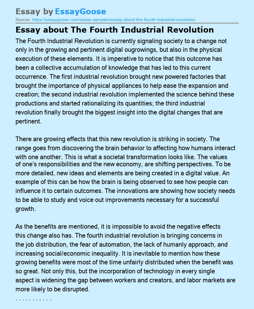 Essay about The Fourth Industrial Revolution