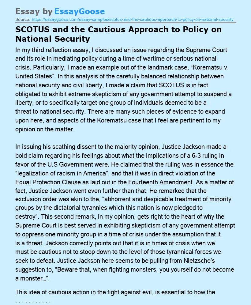 SCOTUS and the Cautious Approach to Policy on National Security