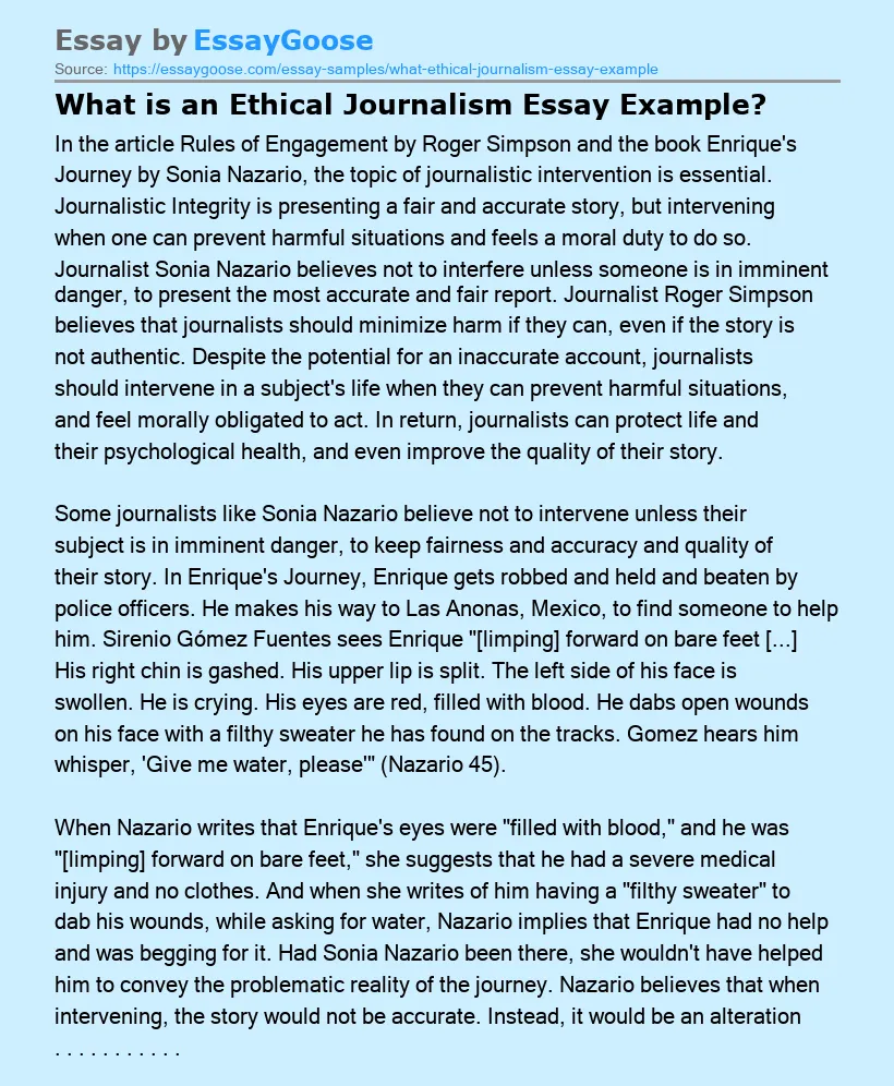 What is an Ethical Journalism Essay Example?