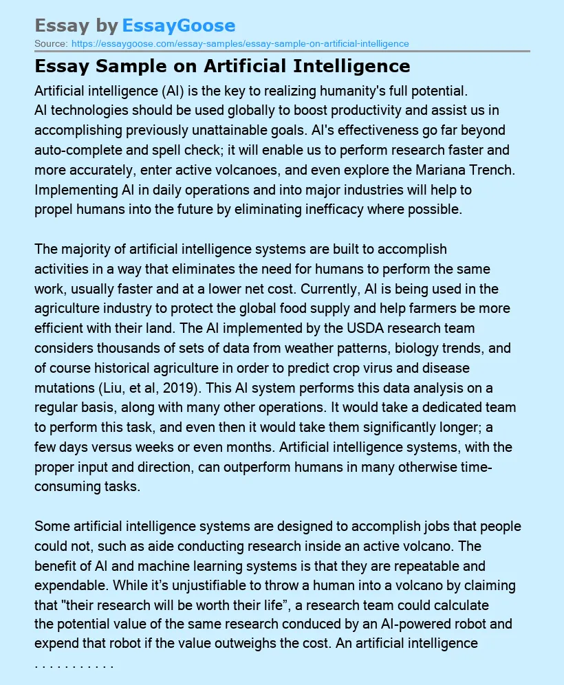 Essay Sample on Artificial Intelligence