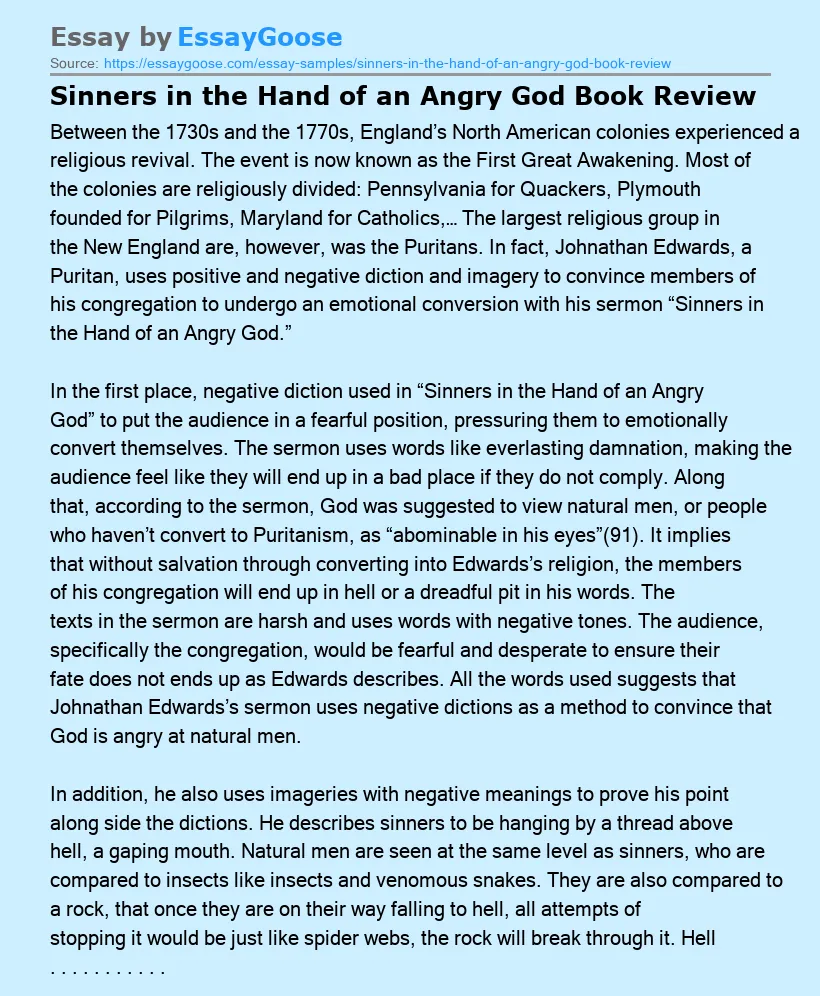 Sinners in the Hand of an Angry God Book Review