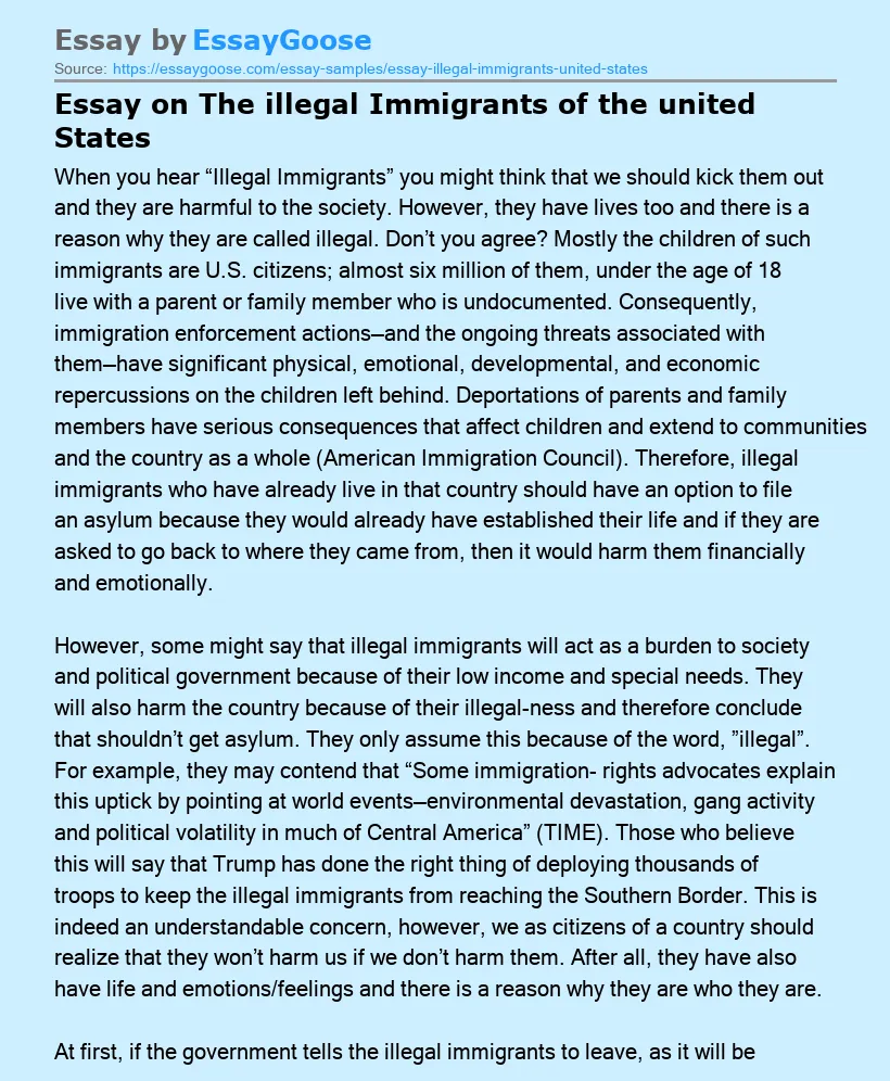 Essay on The illegal Immigrants of the united States