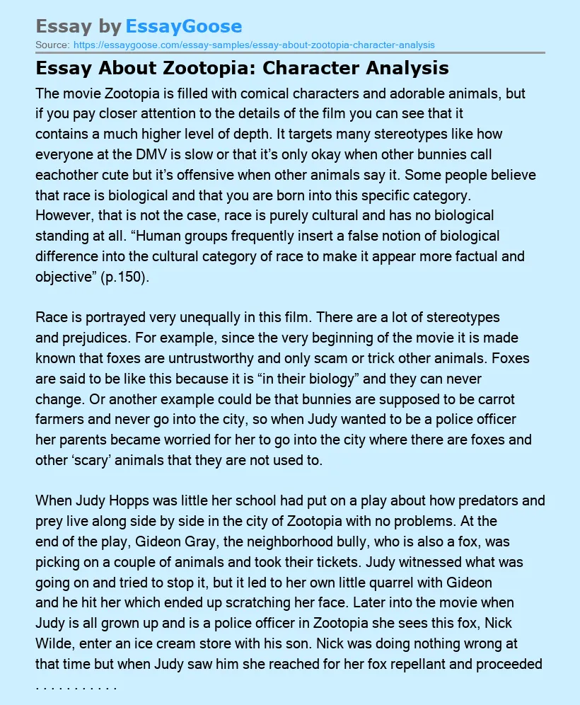Essay About Zootopia: Character Analysis
