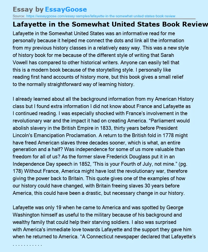 Lafayette in the Somewhat United States Book Review