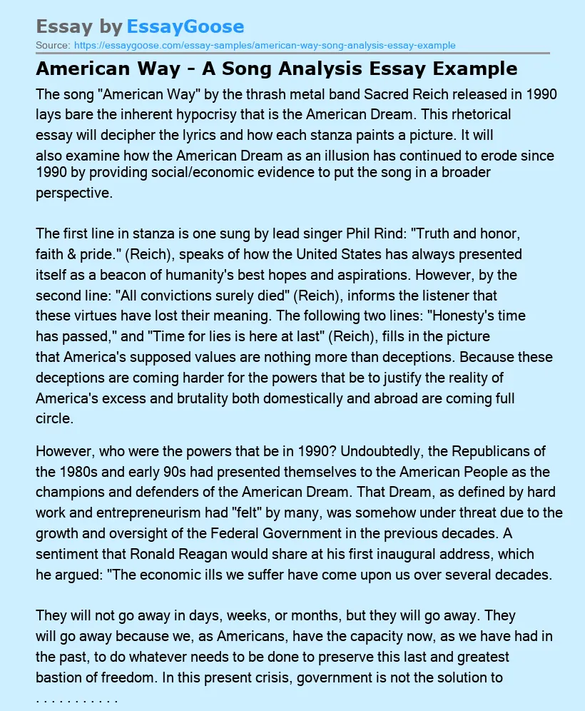 American Way - A Song Analysis Essay Example