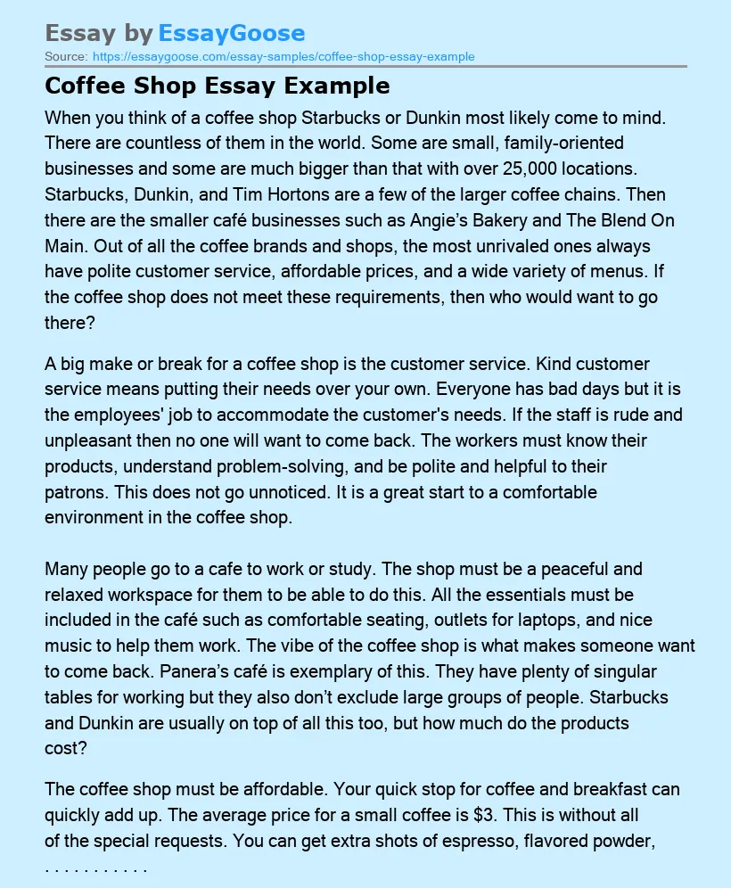 Coffee Shop Essay Example