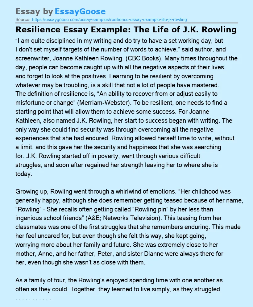 Resilience Essay Example: The Life of J.K. Rowling