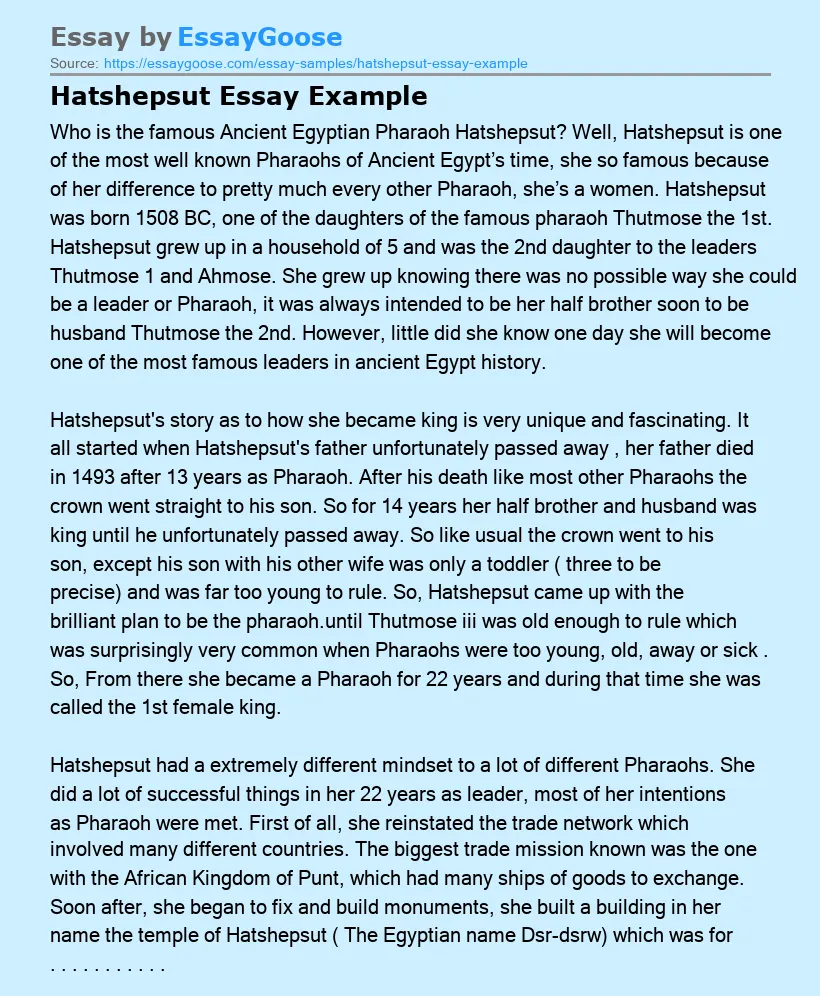 Hatshepsut Essay Example