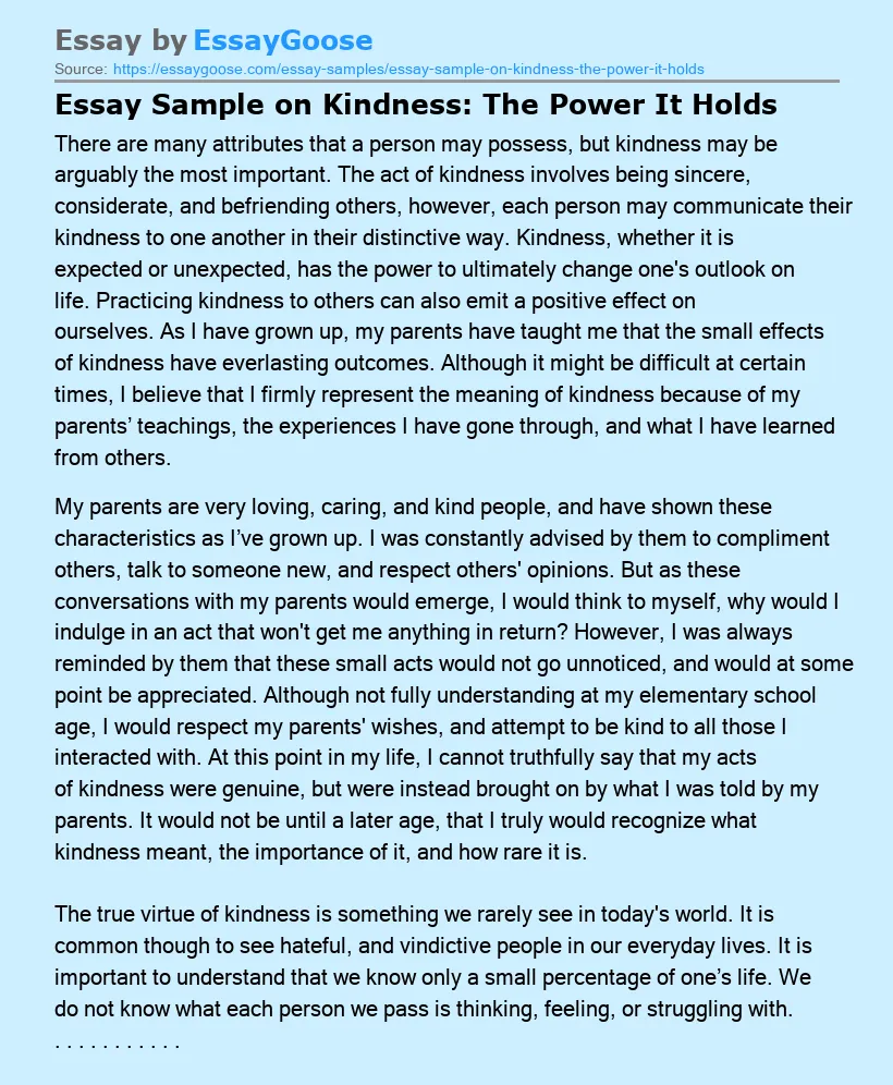 Essay Sample on Kindness: The Power It Holds