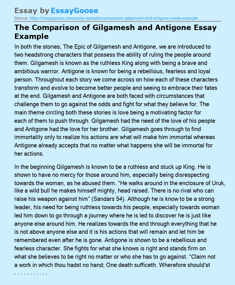The Comparison of Gilgamesh and Antigone Essay Example