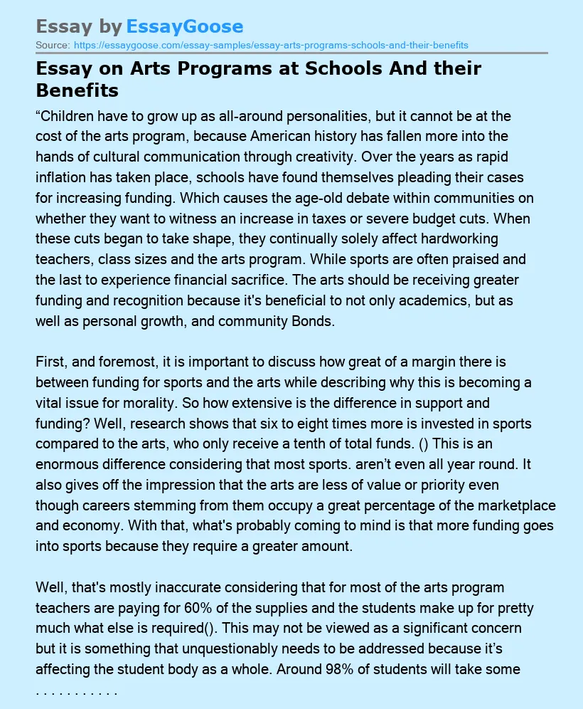 Essay on Arts Programs at Schools And their Benefits