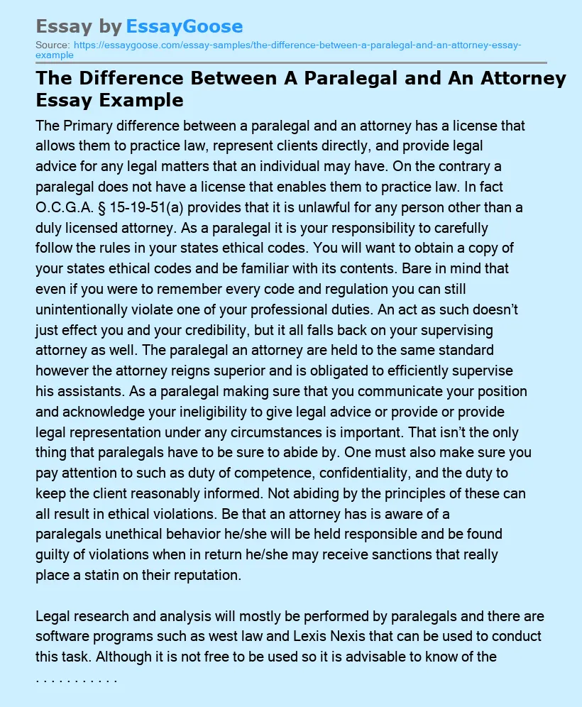 The Difference Between A Paralegal and An Attorney Essay Example