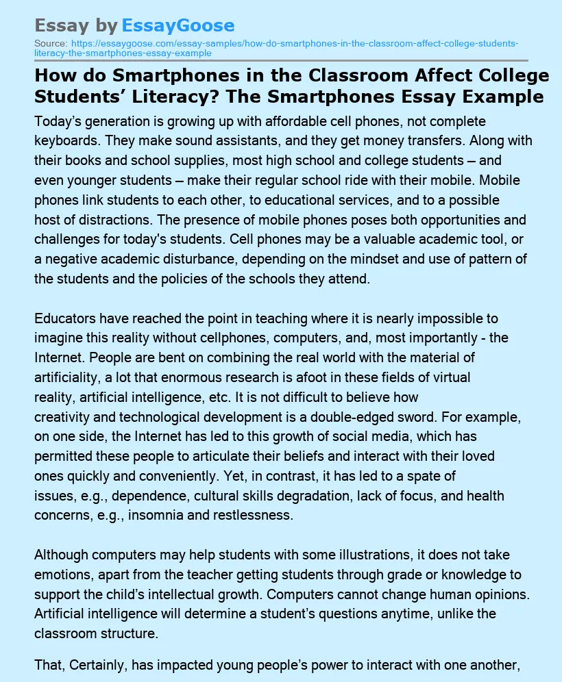 How do Smartphones in the Classroom Affect College Students’ Literacy? The Smartphones Essay Example