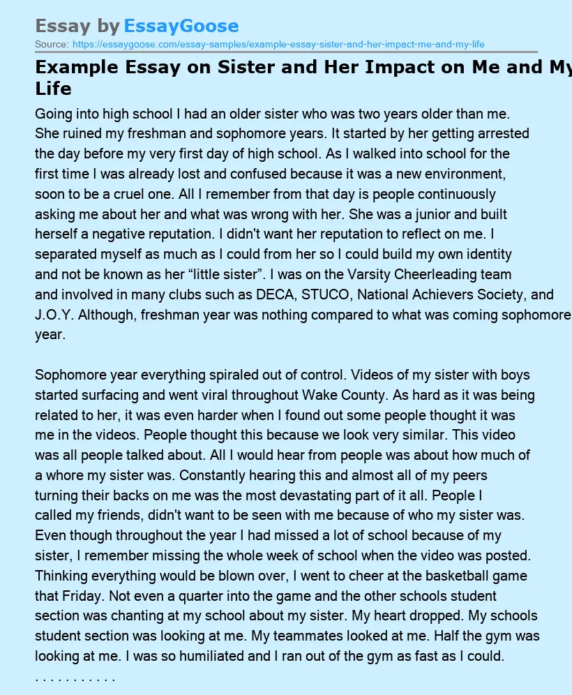 Example Essay on Sister and Her Impact on Me and My Life