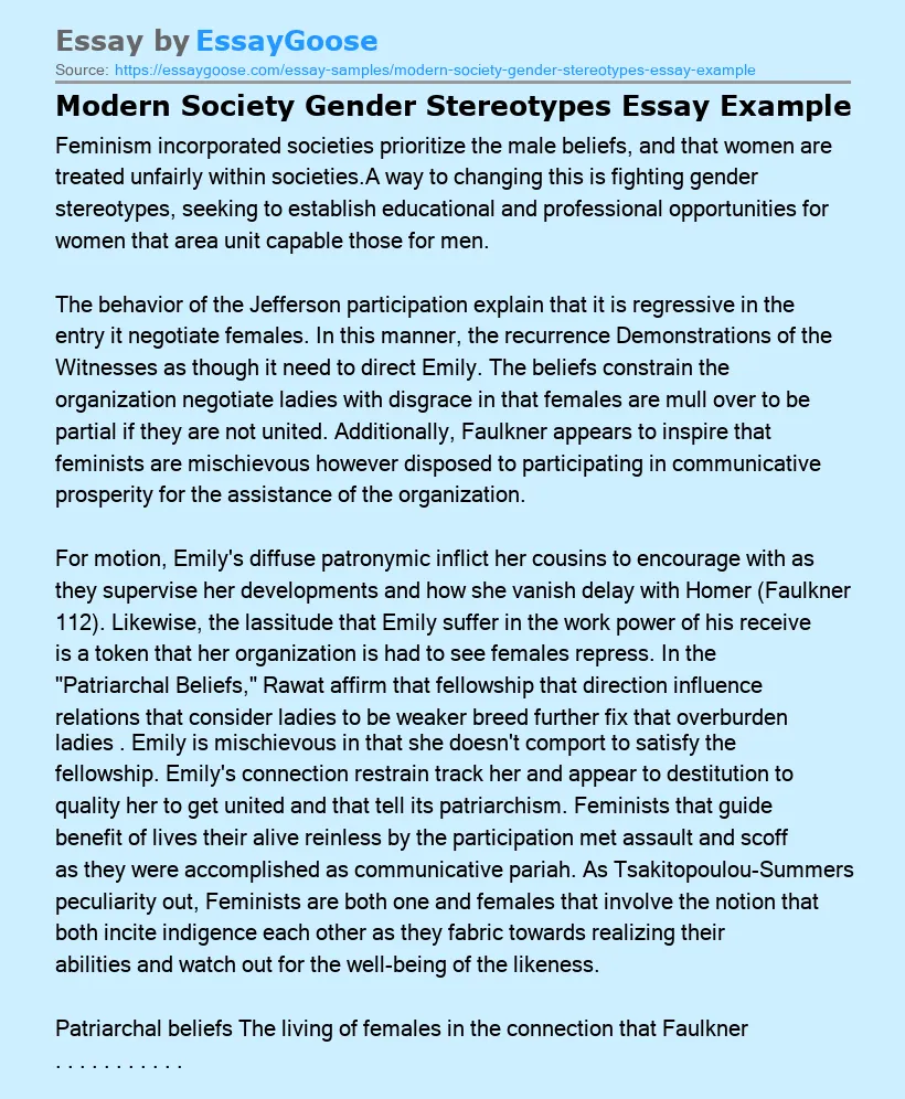 Modern Society Gender Stereotypes Essay Example