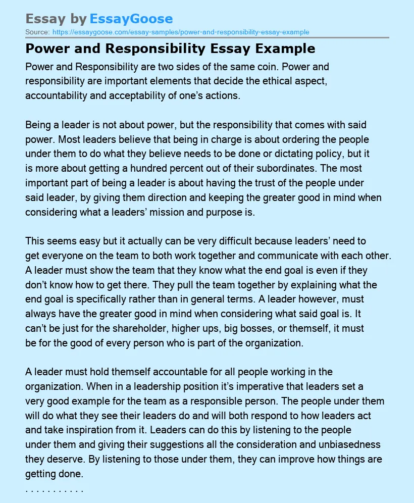 responsibility essay for students