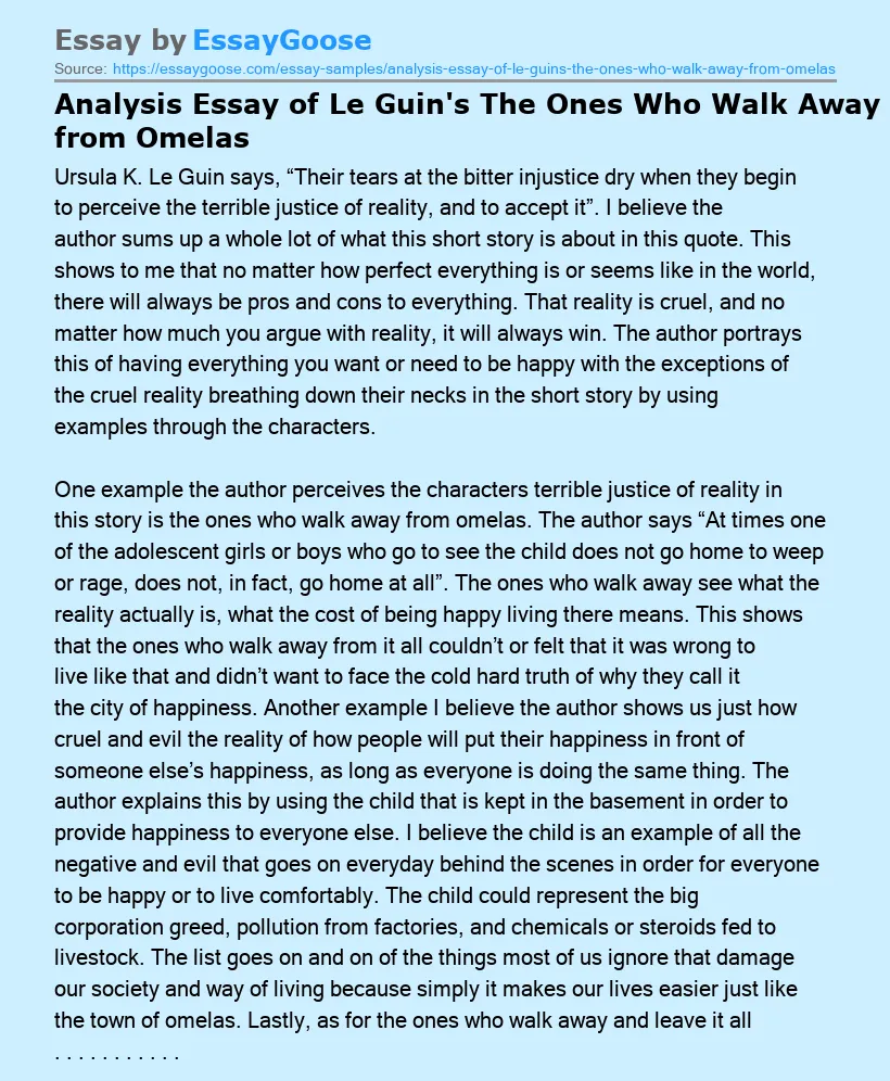 Analysis Essay of Le Guin's The Ones Who Walk Away from Omelas
