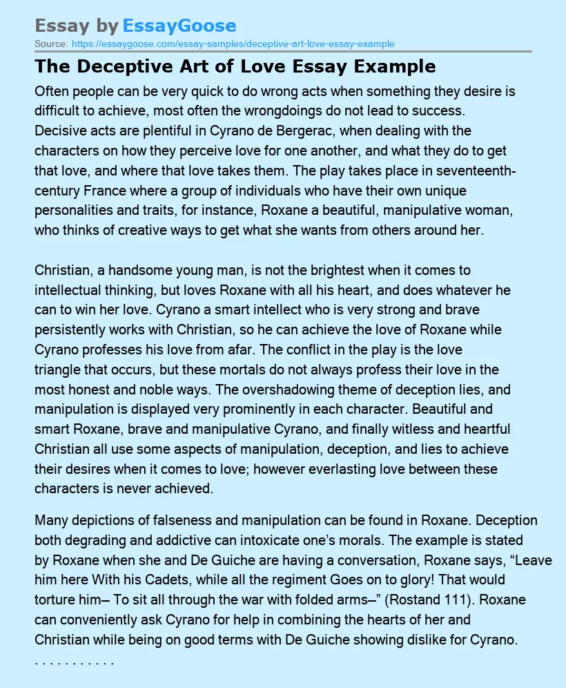 The Deceptive Art of Love Essay Example