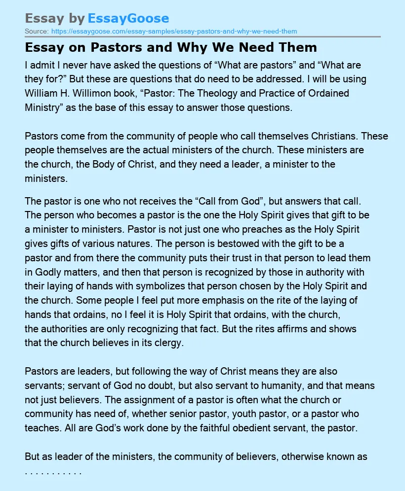 Essay on Pastors and Why We Need Them